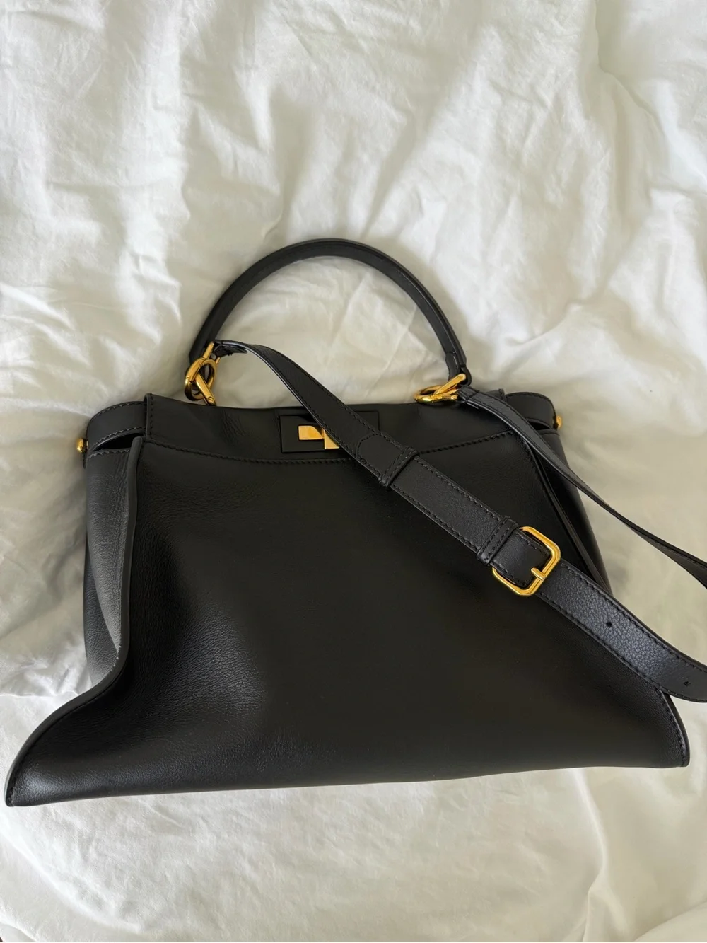 Fendi Black Leather Satchel with Gold Hardware
